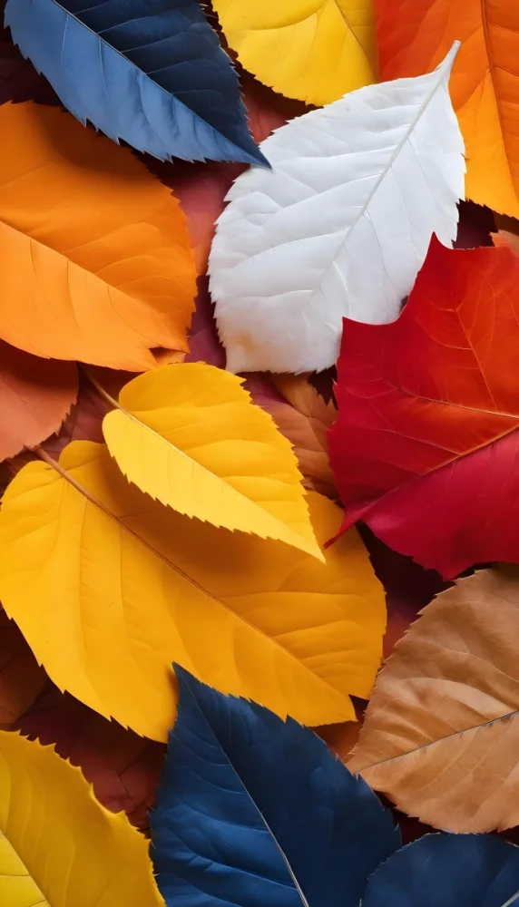Colorful Leaves In Orange Yellow Red White And Brown Close Up Shot Studio Lighting Vibrant Colors High Detail Autumn Concept Nature Background 32 B43d