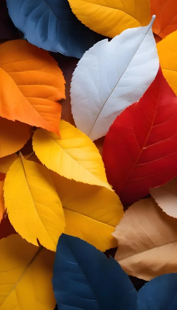 Colorful Leaves In Orange Yellow Red White And Brown Close Up Shot Studio Lighting Vibrant Colors High Detail Autumn Concept Nature Background 38 43a1