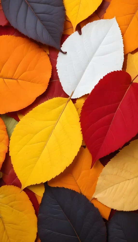 Colorful Leaves In Orange Yellow Red White And Brown Close Up Shot Studio Lighting Vibrant Colors High Detail Autumn Concept Nature Background 4 6c86