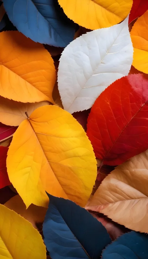 Colorful Leaves In Orange Yellow Red White And Brown Close Up Shot Studio Lighting Vibrant Colors High Detail Autumn Concept Nature Background 42 6939