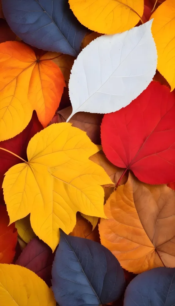 Colorful Leaves In Orange Yellow Red White And Brown Close Up Shot Studio Lighting Vibrant Colors High Detail Autumn Concept Nature Background 43 9b1f
