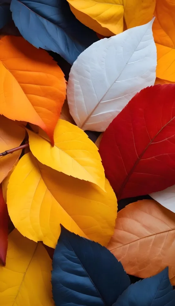 Colorful Leaves In Orange Yellow Red White And Brown Close Up Shot Studio Lighting Vibrant Colors High Detail Autumn Concept Nature Background 7 F505