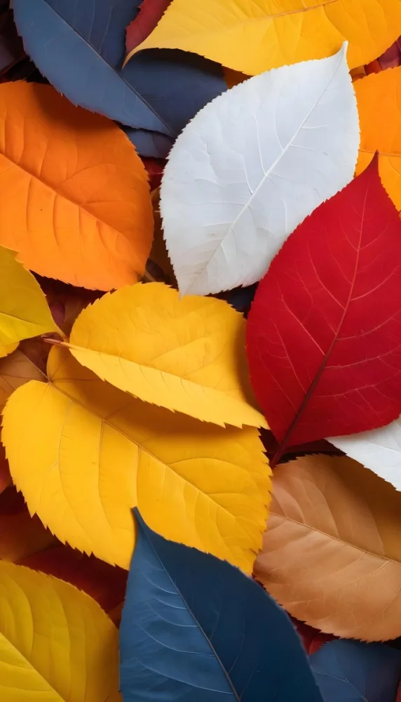 Colorful Leaves In Orange Yellow Red White And Brown Close Up Shot Studio Lighting Vibrant Colors High Detail Autumn Concept Nature Background 8 C41d