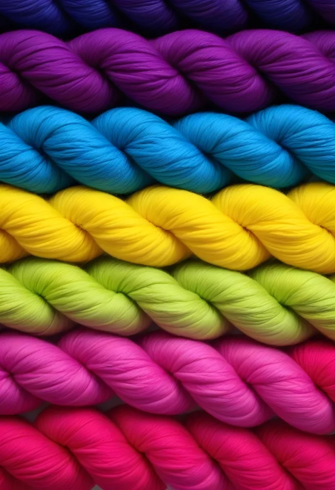 Colorful Strands Of Yarn Arranged In Horizontal Rows Featuring Vibrant Shades Of Blue Yellow Green Pink And Purple The Yarn Is Twisted And Neatly Organized Showcasing A Gradient Of Colors 1 Eef2