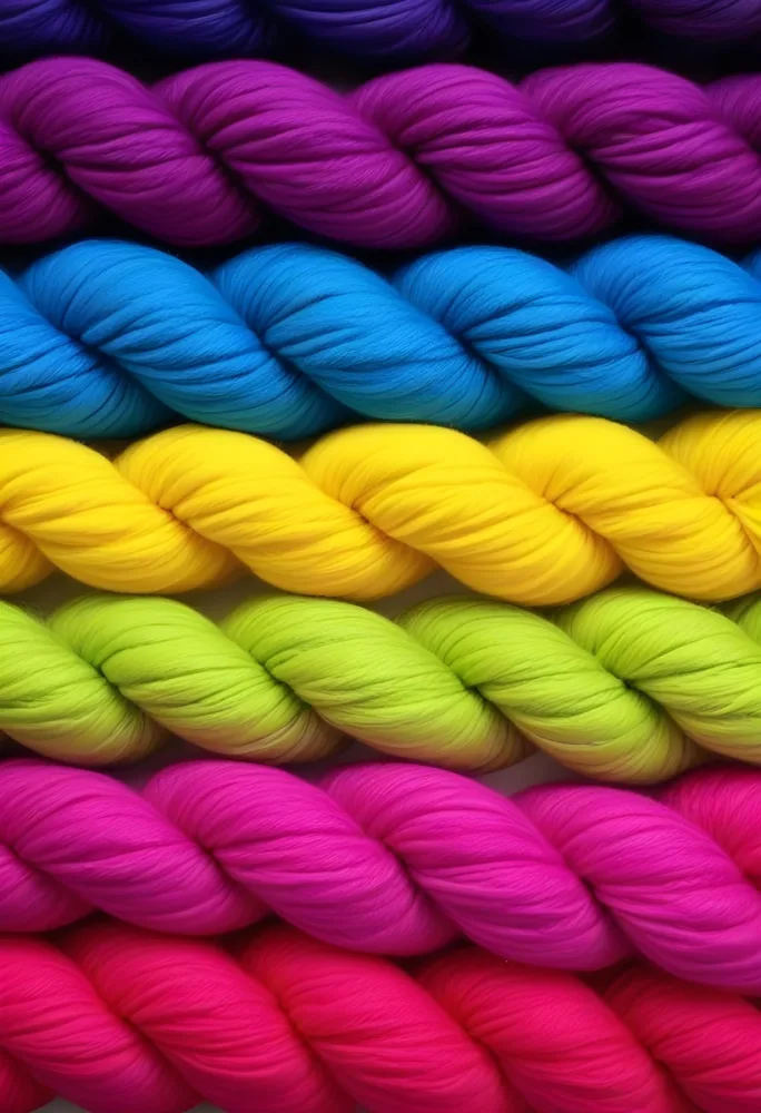 Colorful Strands Of Yarn Arranged In Horizontal Rows Featuring Vibrant Shades Of Blue Yellow Green Pink And Purple The Yarn Is Twisted And Neatly Organized Showcasing A Gradient Of Colors 14 D6ec