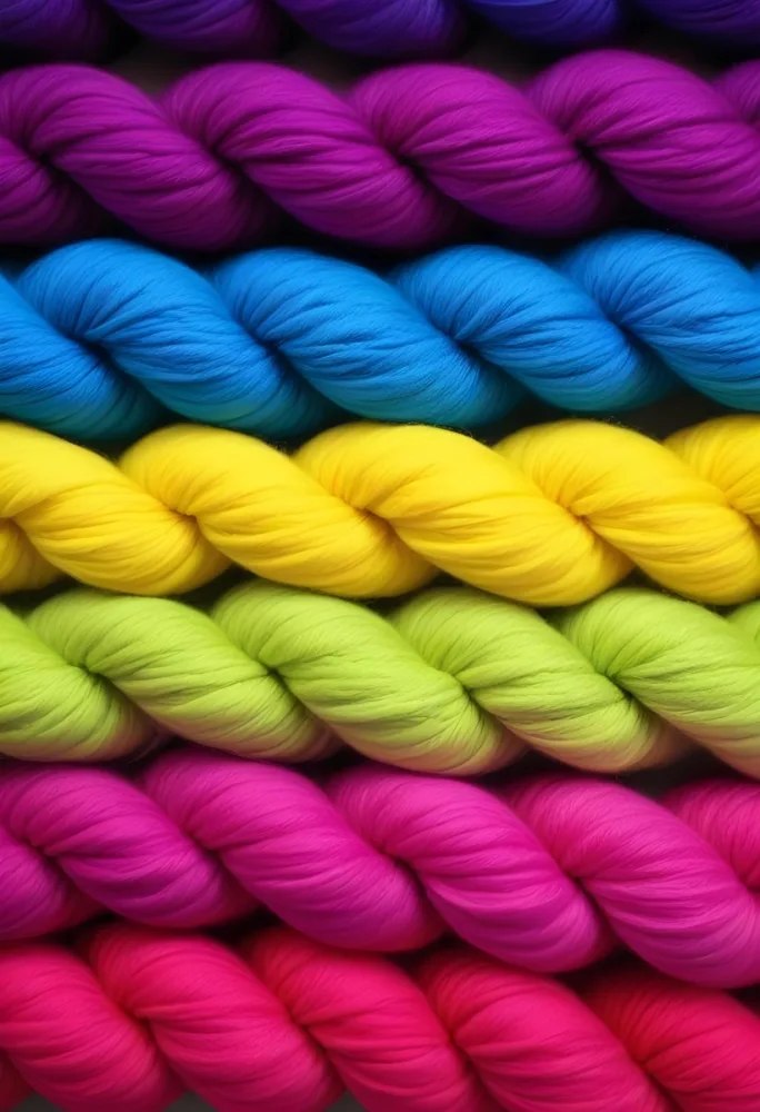 Colorful Strands Of Yarn Arranged In Horizontal Rows Featuring Vibrant Shades Of Blue Yellow Green Pink And Purple The Yarn Is Twisted And Neatly Organized Showcasing A Gradient Of Colors 15 F781