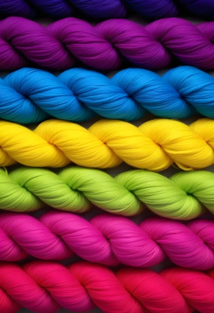 Colorful Strands Of Yarn Arranged In Horizontal Rows Featuring Vibrant Shades Of Blue Yellow Green Pink And Purple The Yarn Is Twisted And Neatly Organized Showcasing A Gradient Of Colors 18 C7d9