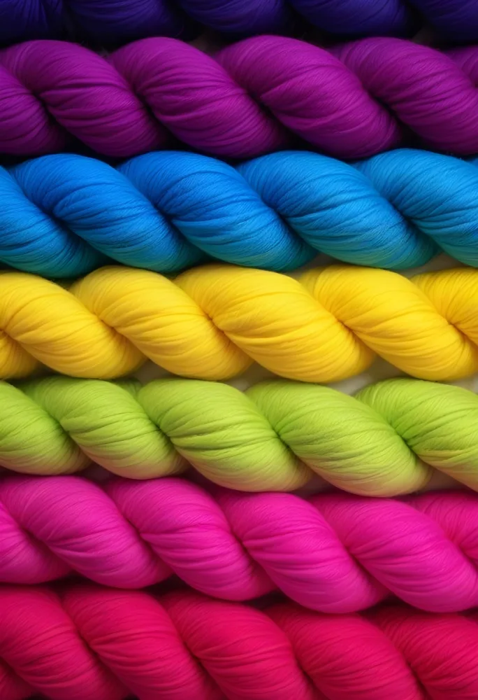 Colorful Strands Of Yarn Arranged In Horizontal Rows Featuring Vibrant Shades Of Blue Yellow Green Pink And Purple The Yarn Is Twisted And Neatly Organized Showcasing A Gradient Of Colors 19 Bc44