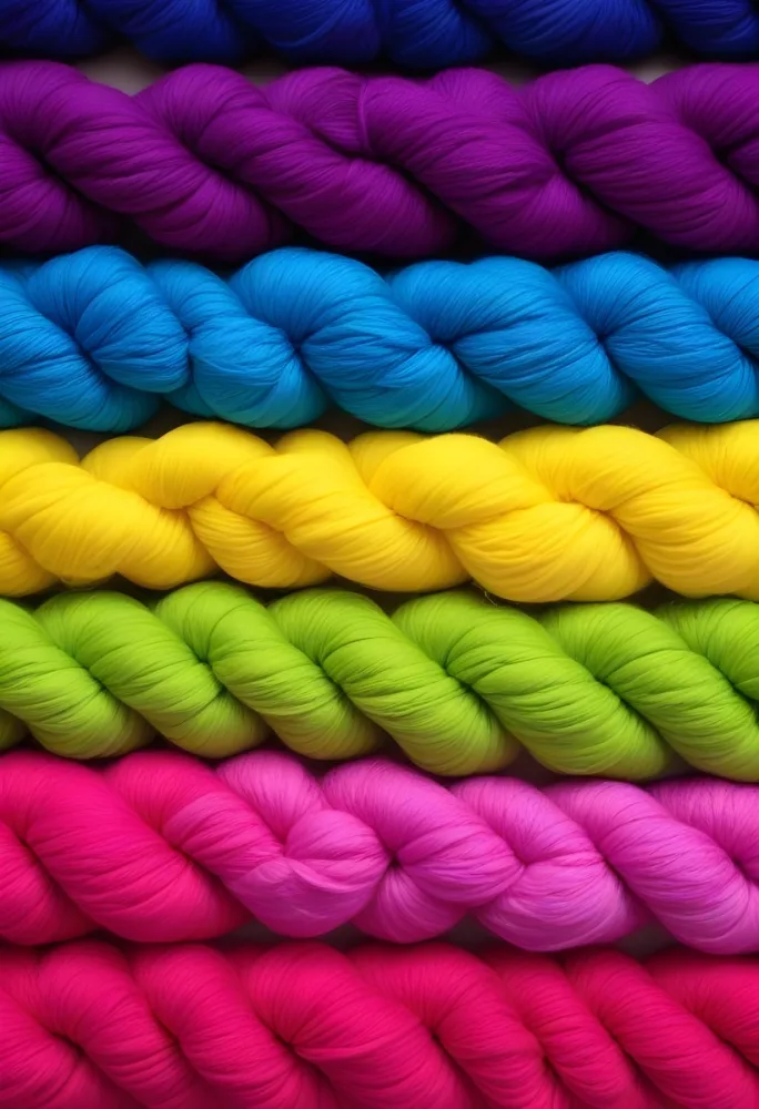 Colorful Strands Of Yarn Arranged In Horizontal Rows Featuring Vibrant Shades Of Blue Yellow Green Pink And Purple The Yarn Is Twisted And Neatly Organized Showcasing A Gradient Of Colors 31 A1ff