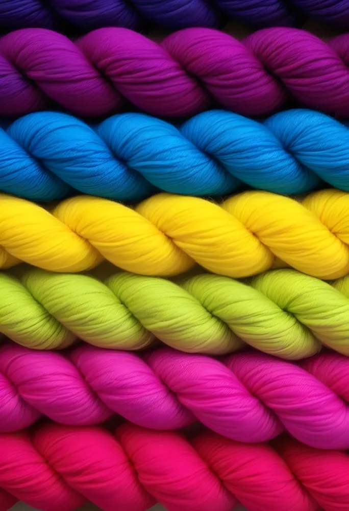 Colorful Strands Of Yarn Arranged In Horizontal Rows Featuring Vibrant Shades Of Blue Yellow Green Pink And Purple The Yarn Is Twisted And Neatly Organized Showcasing A Gradient Of Colors 5 F835