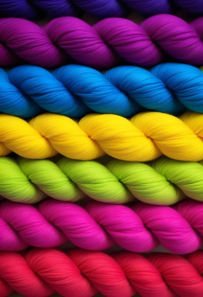Colorful Strands Of Yarn Arranged In Horizontal Rows Featuring Vibrant Shades Of Blue Yellow Green Pink And Purple The Yarn Is Twisted And Neatly Organized Showcasing A Gradient Of Colors 9 Bd9f