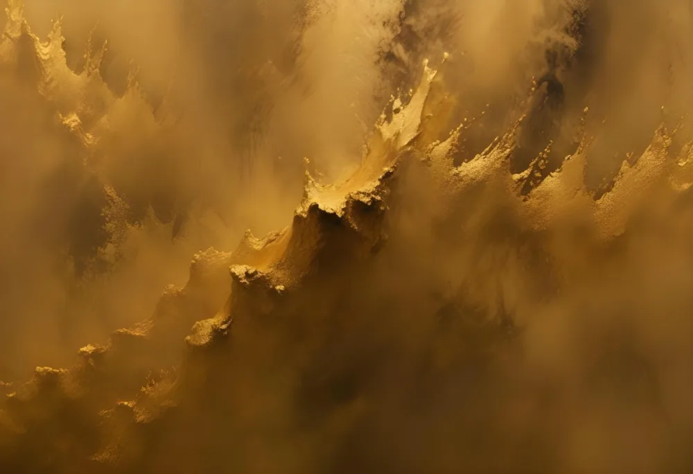 Dark And Mysterious A Close Up Image Of A Golden Glittery Surface With A Textured Granular Appearance Dark Shadows And Fog Blurred Neo Expressionism 137 Fba6