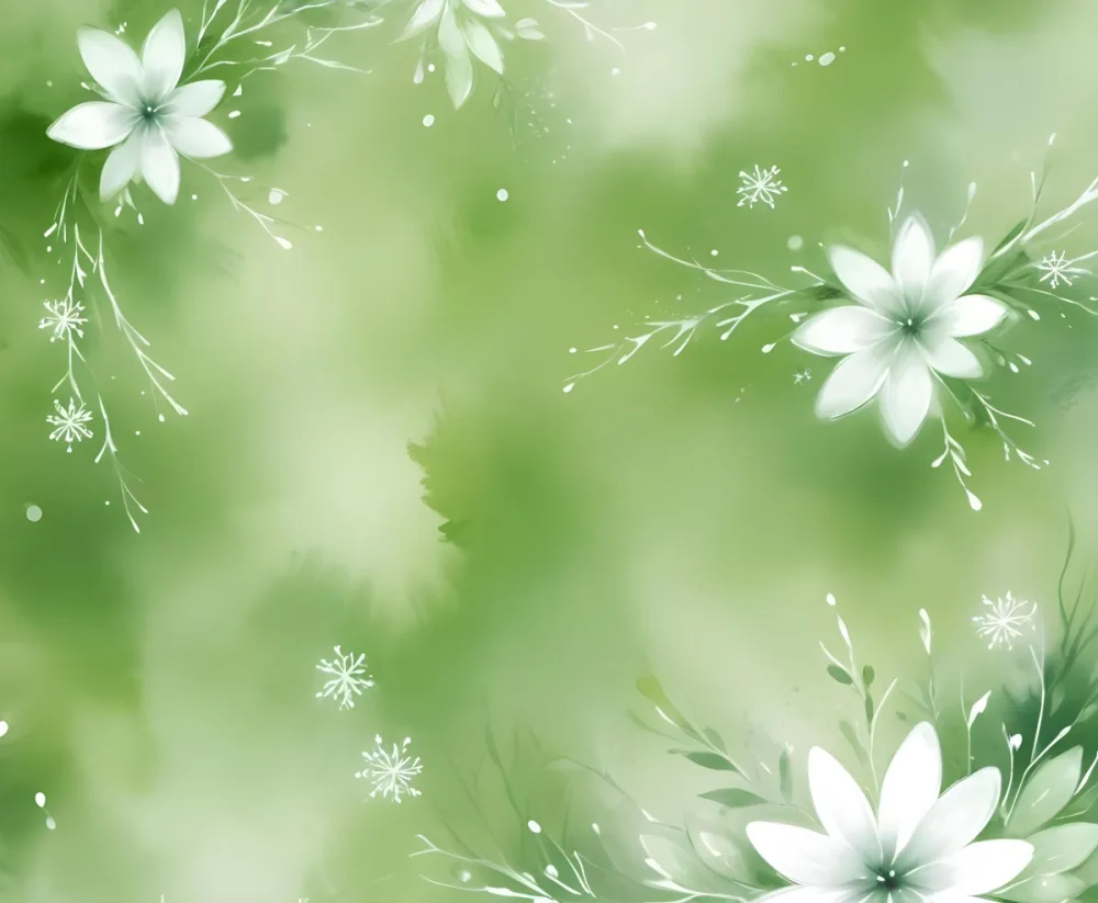Digital Painting A Blurred Green Background With White Flower Petals Or Snowflakes Floating And Swirling Creating A Soft Dreamy And Nature Inspired Atmosphere Bold And Slim Lines Brush Strokes 13 466a