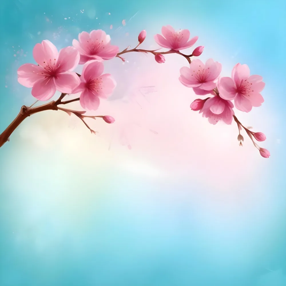 Digital Painting A Branch With Pink Cherry Blossoms On A Light Blue Background With Bokeh Effect Soft Pastel Colors Elegant And Romantic Spring Season Floral Design Bold And Slim Lines Brush Strokes 2 3255