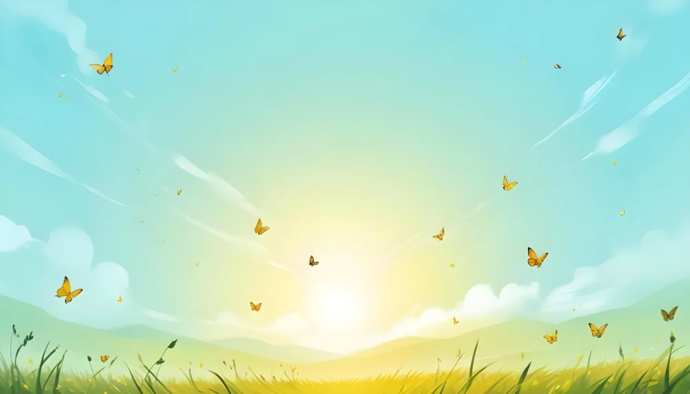 Digital Painting A Bright Sunny Day With A Gradient Sky A Field Of Green And Yellow Grass And Yellow Butterflies And Leaves Bold And Slim Lines Brush Strokes 2 Fd77