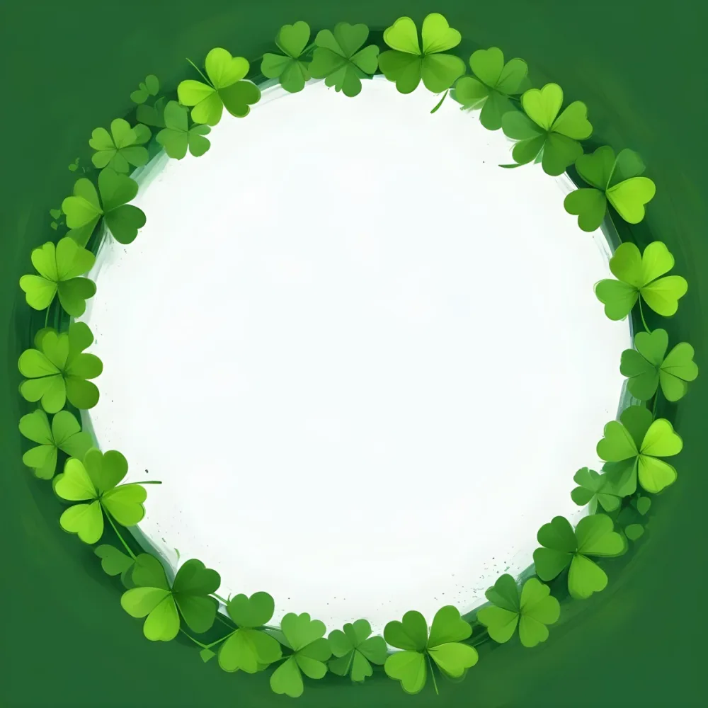 Digital Painting A Circle Of Green Clovers With A Green Circle In The Center The Background Is Green Perfect For St Patrick S Day Bold And Slim Lines Brush Strokes 16 E6c9