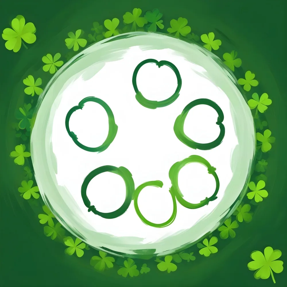 Digital Painting A Circle Of Green Clovers With A Green Circle In The Center The Background Is Green Perfect For St Patrick S Day Bold And Slim Lines Brush Strokes 4 8e28