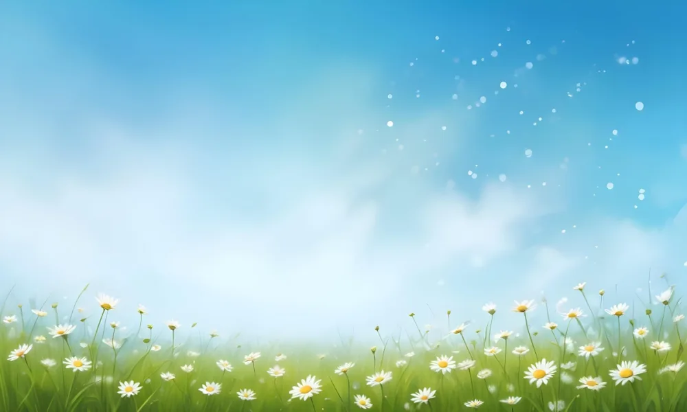 Digital Painting A Field Of Daisies With Green Grass Under A Blue Sky With Bokeh Effect Creating A Dreamy And Bright Atmosphere Perfect For Spring Bold And Slim Lines Brush Strokes 26 5172
