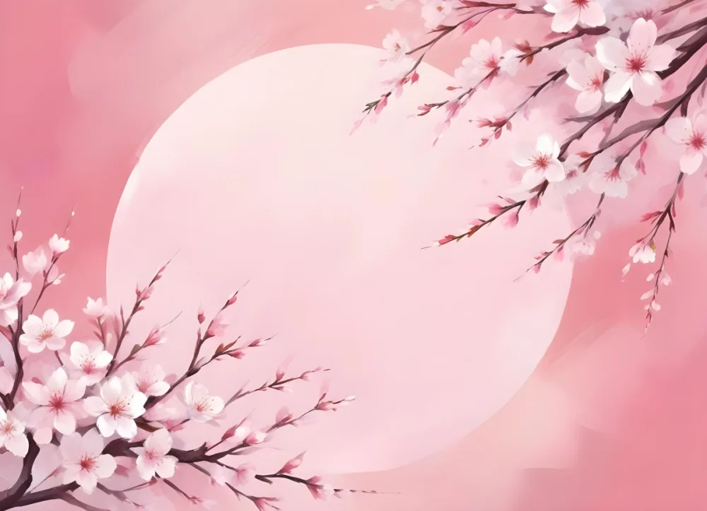 Digital Painting A Pink Background With A White Circle In The Center Surrounded By Cherry Blossoms And Petals Soft Pastel Colors Dreamy And Romantic Atmosphere Spring Season Bold And Slim Lines Brush Strokes 73 29af