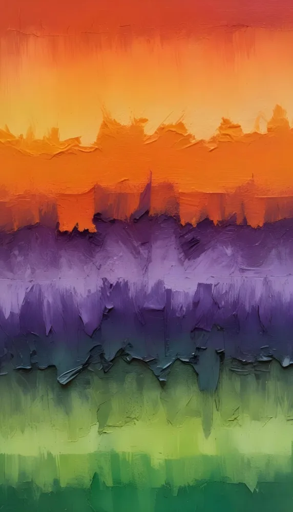 Digital Painting A Textured Background Featuring A Gradient Of Vibrant Colors Transitioning From Orange At The Top To Purple In The Middle And Green At The Bottom With A Rough Uneven Surface Bold And Slim Lines Bru 13 1289
