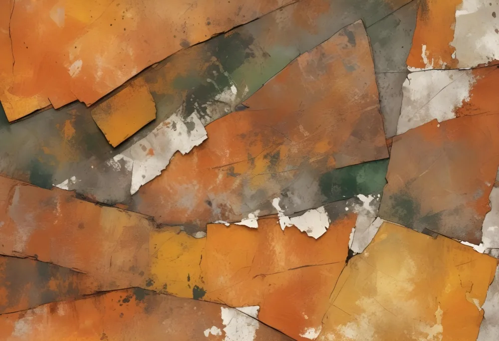 Digital Painting A Textured Surface Featuring A Mix Of Earthy Tones Predominantly Orange Yellow And Gray With Patches Of White And Dark Green The Composition Resembles Weathered Stone Showcasing A Variety Of Patte 21 0774