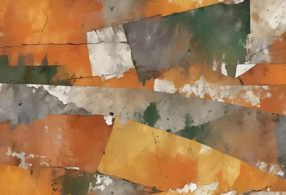 Digital Painting A Textured Surface Featuring A Mix Of Earthy Tones Predominantly Orange Yellow And Gray With Patches Of White And Dark Green The Composition Resembles Weathered Stone Showcasing A Variety Of Patte 23 C877