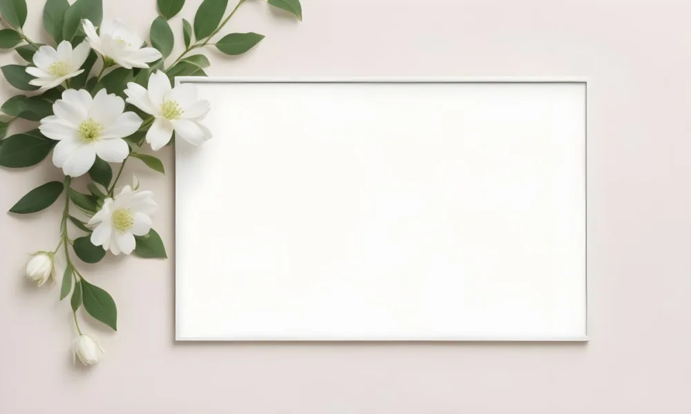 Digital Painting A White Rectangle With White Flowers And Green Leaves On A White Background Soft Pastel Colors Floral Design Elegant And Simple Bold And Slim Lines Brush Strokes 2 F8d6