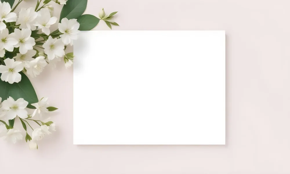 Digital Painting A White Rectangle With White Flowers And Green Leaves On A White Background Soft Pastel Colors Floral Design Elegant And Simple Bold And Slim Lines Brush Strokes 30 586c