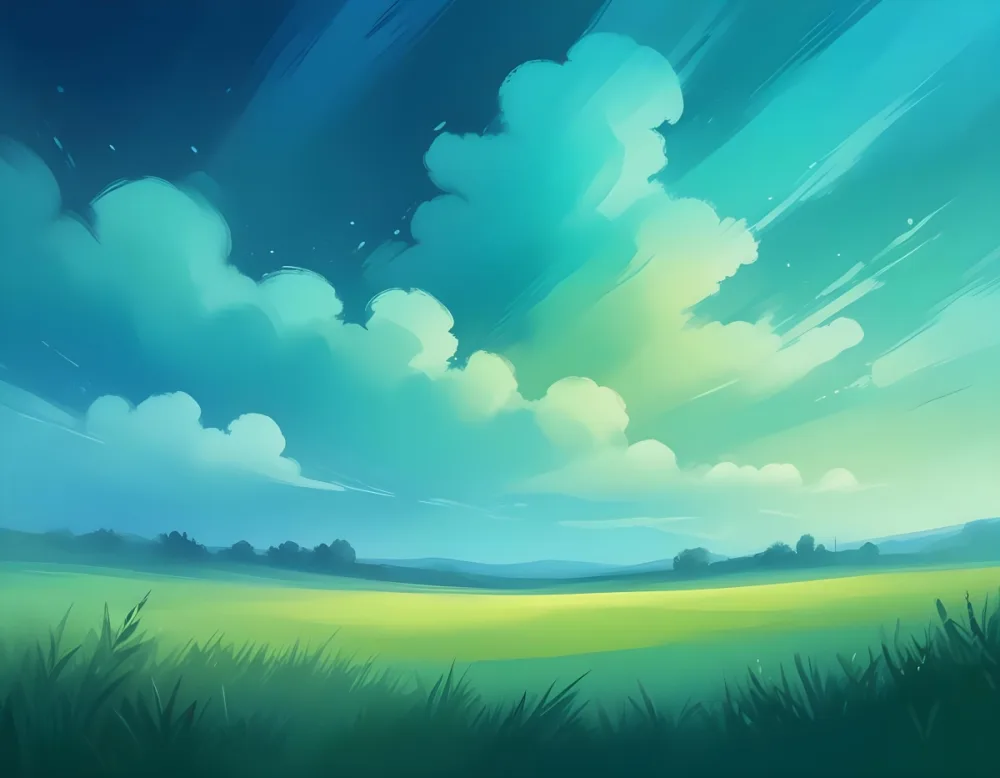 Digital Painting Abstract Background With A Gradient Of Blue And Green Bokeh Effect Simulating A Sky With Clouds And A Field Bold And Slim Lines Brush Strokes 50 96cf