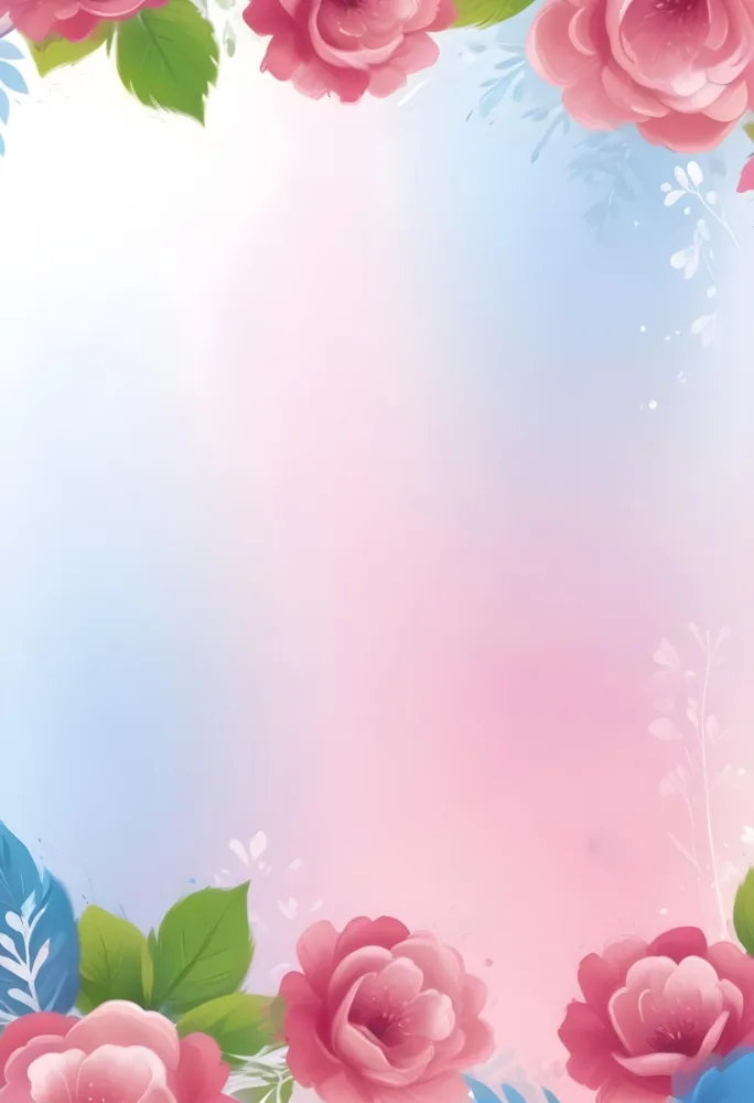Digital Painting Abstract Background With A Gradient Of Pink Blue And White With Floral Elements At The Bottom Bold And Slim Lines Brush Strokes 14 0005