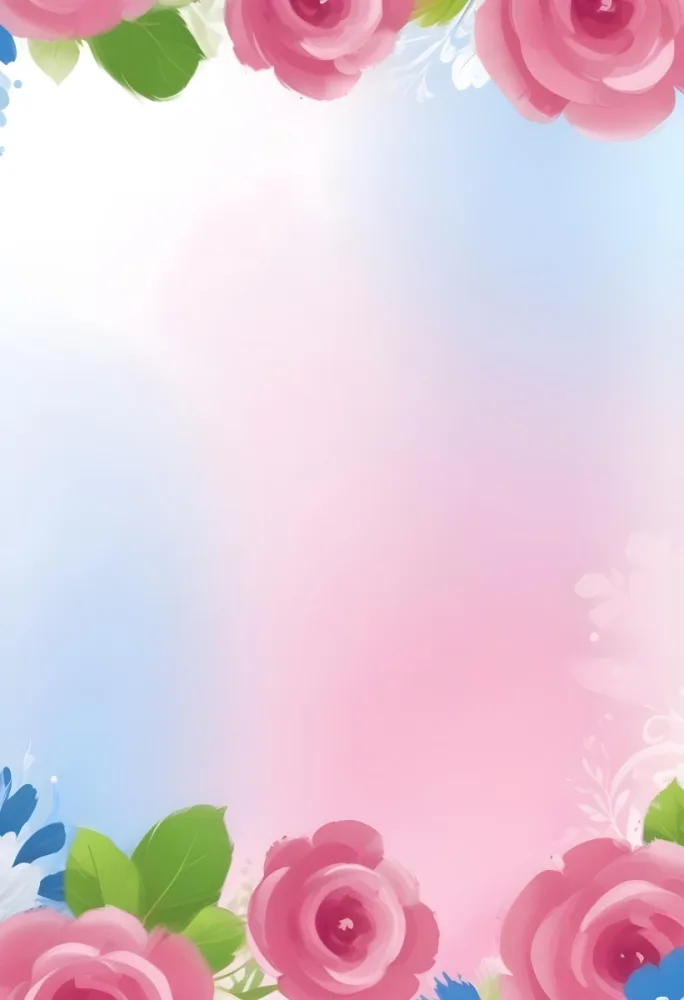 Digital Painting Abstract Background With A Gradient Of Pink Blue And White With Floral Elements At The Bottom Bold And Slim Lines Brush Strokes 2 D309