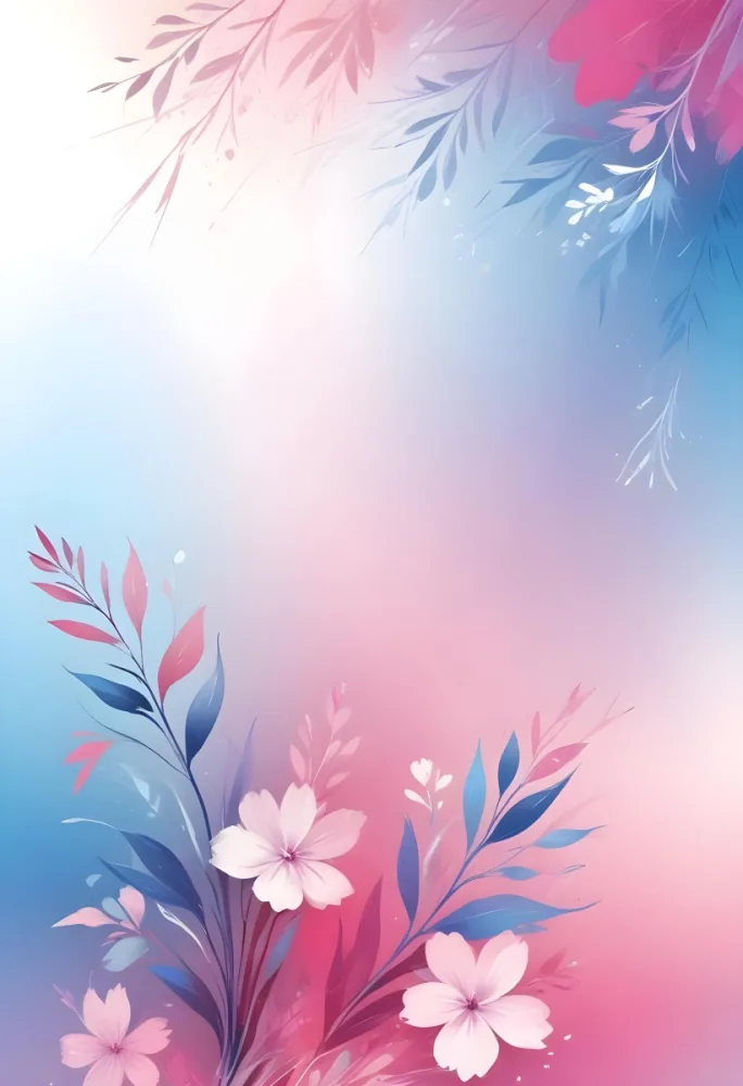 Digital Painting Abstract Background With A Gradient Of Pink Blue And White With Floral Elements At The Bottom Bold And Slim Lines Brush Strokes 27 2a15