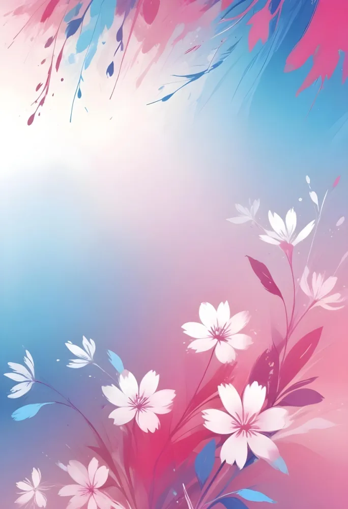Digital Painting Abstract Background With A Gradient Of Pink Blue And White With Floral Elements At The Bottom Bold And Slim Lines Brush Strokes 5 B554