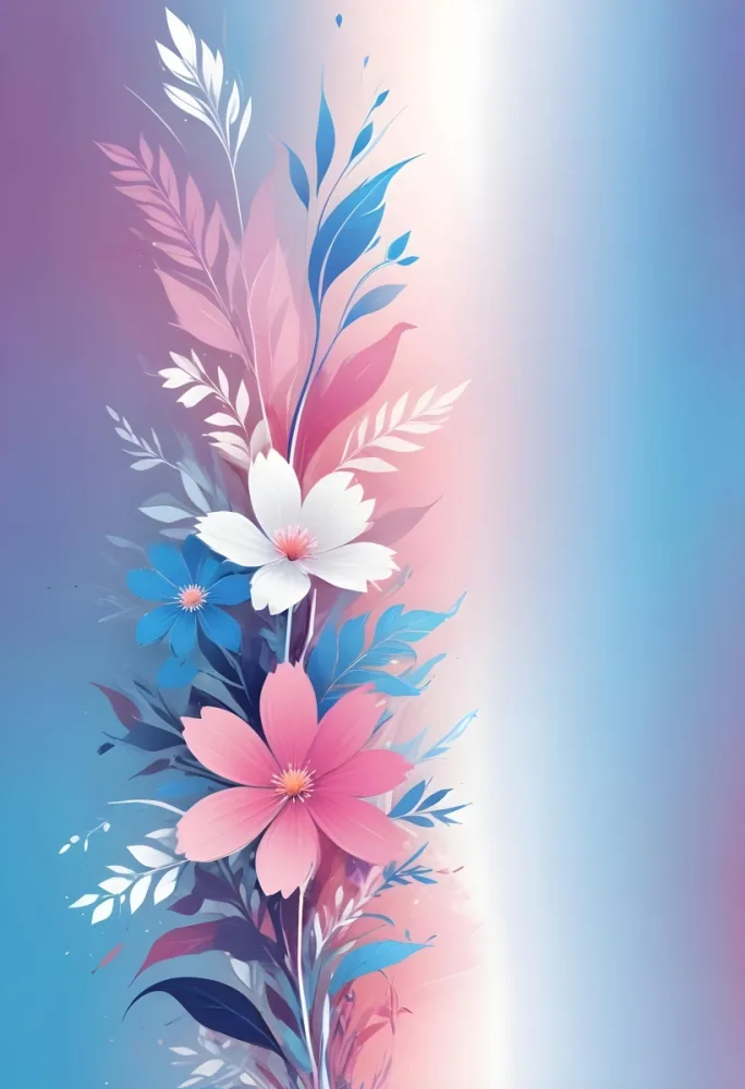 Digital Painting Abstract Background With A Gradient Of Pink Blue And White With Floral Elements At The Bottom Bold And Slim Lines Brush Strokes 9 Df84
