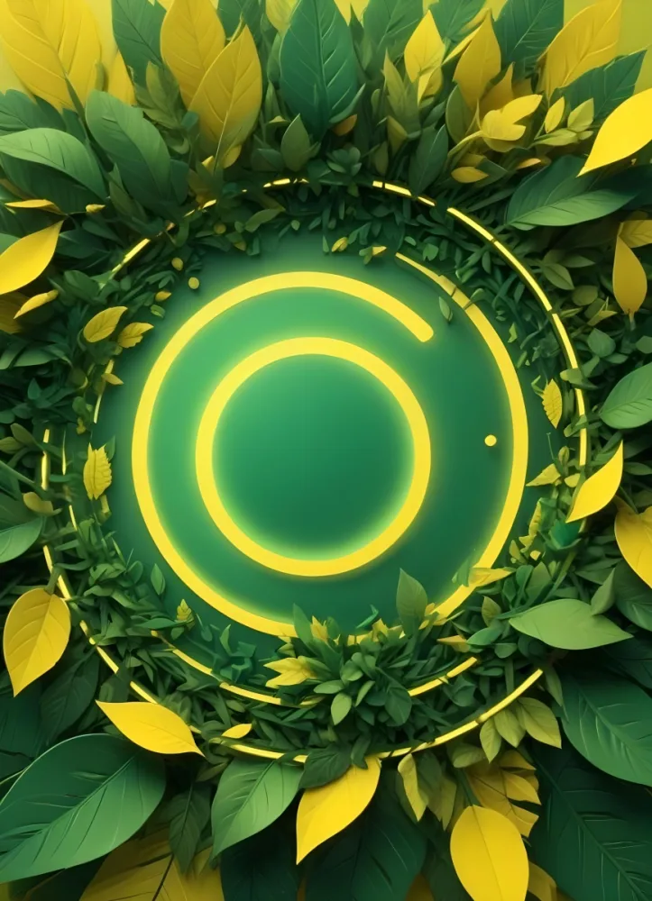 Digital Painting Abstract Background With Green And Yellow Gradient Yellow Circle In The Center Green Circle With Leaves On The Right Side Bold And Slim Lines Brush Strokes 10 Ea23