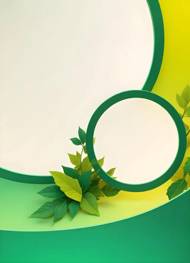 Digital Painting Abstract Background With Green And Yellow Gradient Yellow Circle In The Center Green Circle With Leaves On The Right Side Bold And Slim Lines Brush Strokes 12 9586