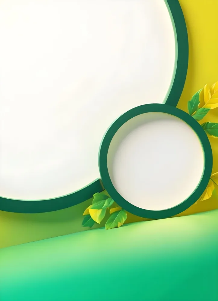Digital Painting Abstract Background With Green And Yellow Gradient Yellow Circle In The Center Green Circle With Leaves On The Right Side Bold And Slim Lines Brush Strokes 19 639c