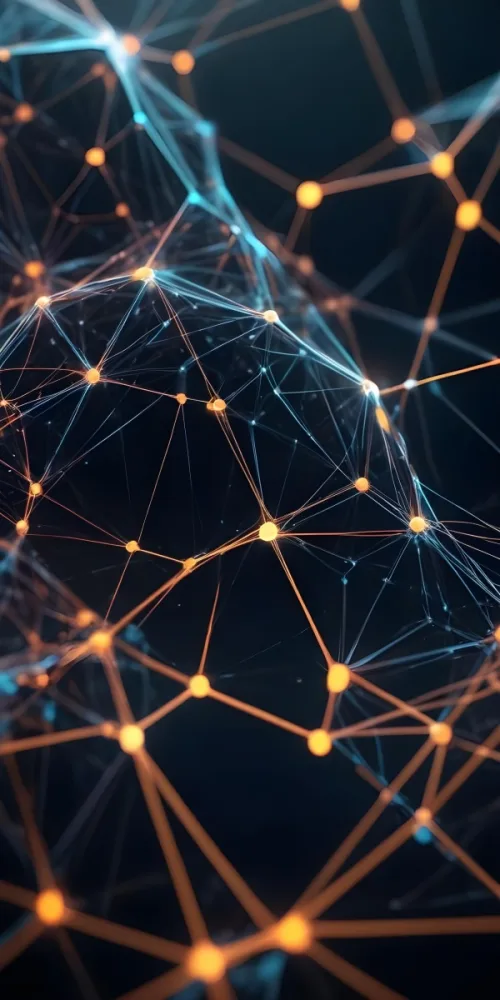 Digital Painting Abstract Glowing Polygonal Network With Interconnected Nodes And Lines Creating A Futuristic And Technological Visual Effect Bold And Slim Lines Brush Strokes 23 979c