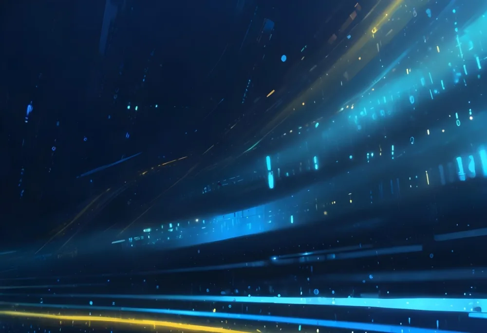 Digital Painting Binary Code With Blue And Yellow Light Trails Futuristic Background With Glowing Dots Futuristic Technology Concept Data Stream Visualization Abstract Digital Art Bold And Slim Lines Brush Strokes 16 E1cd