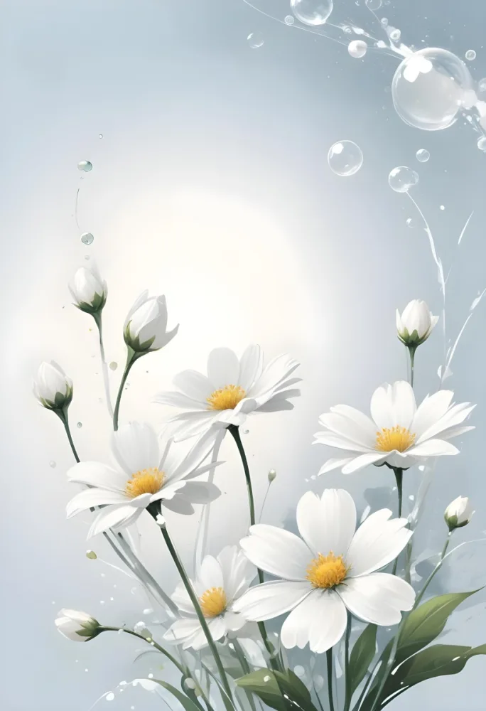 Digital Painting Bubbles And White Flowers On A White Background Clean And Simple Design Soft Lighting Minimalist Style Fresh And Airy Atmosphere Elegant And Modern Bold And Slim Lines Brush Strokes 19 07b5