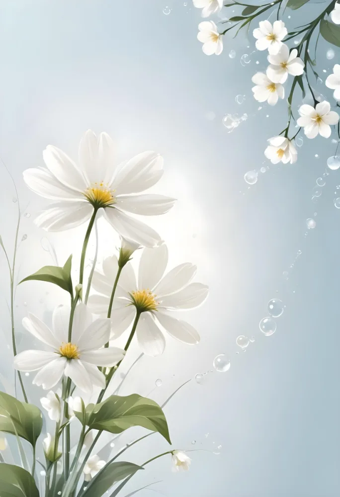 Digital Painting Bubbles And White Flowers On A White Background Clean And Simple Design Soft Lighting Minimalist Style Fresh And Airy Atmosphere Elegant And Modern Bold And Slim Lines Brush Strokes 25 7336