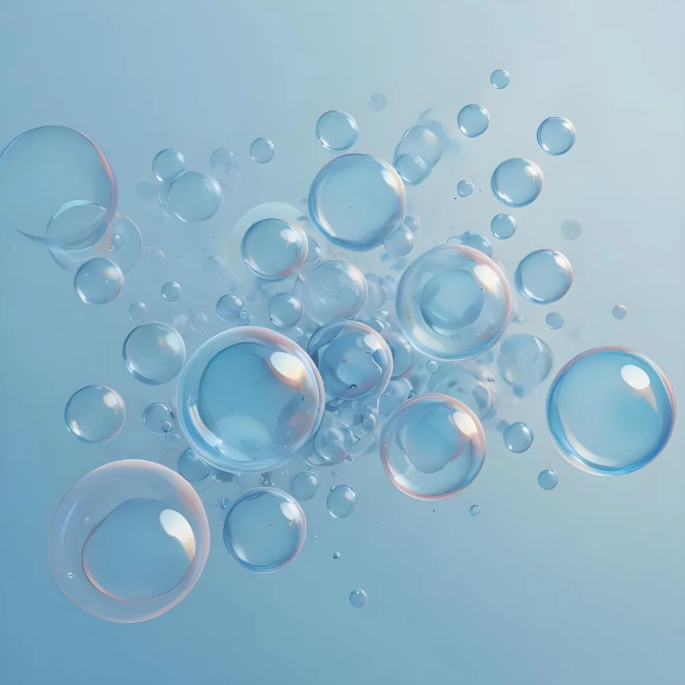 Digital Painting Bubbles Of Different Sizes Floating In The Air Some Of Them Are Grouped Together Light Blue Background With Some Blue Spots Bold And Slim Lines Brush Strokes 43 Dcdc