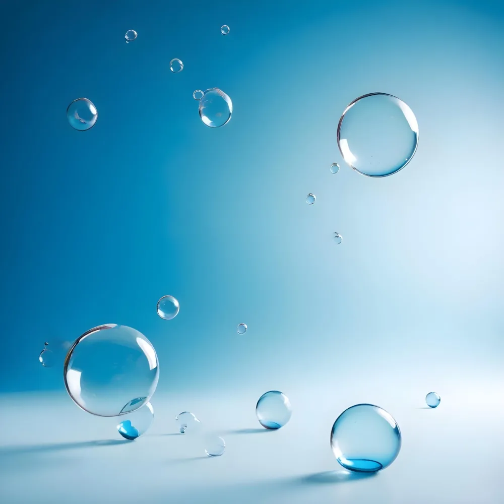 Digital Painting Bubbles Of Different Sizes Floating In The Air Some Of Them Are Grouped Together Light Blue Background With Some Blue Spots Bold And Slim Lines Brush Strokes 54 Bbb7