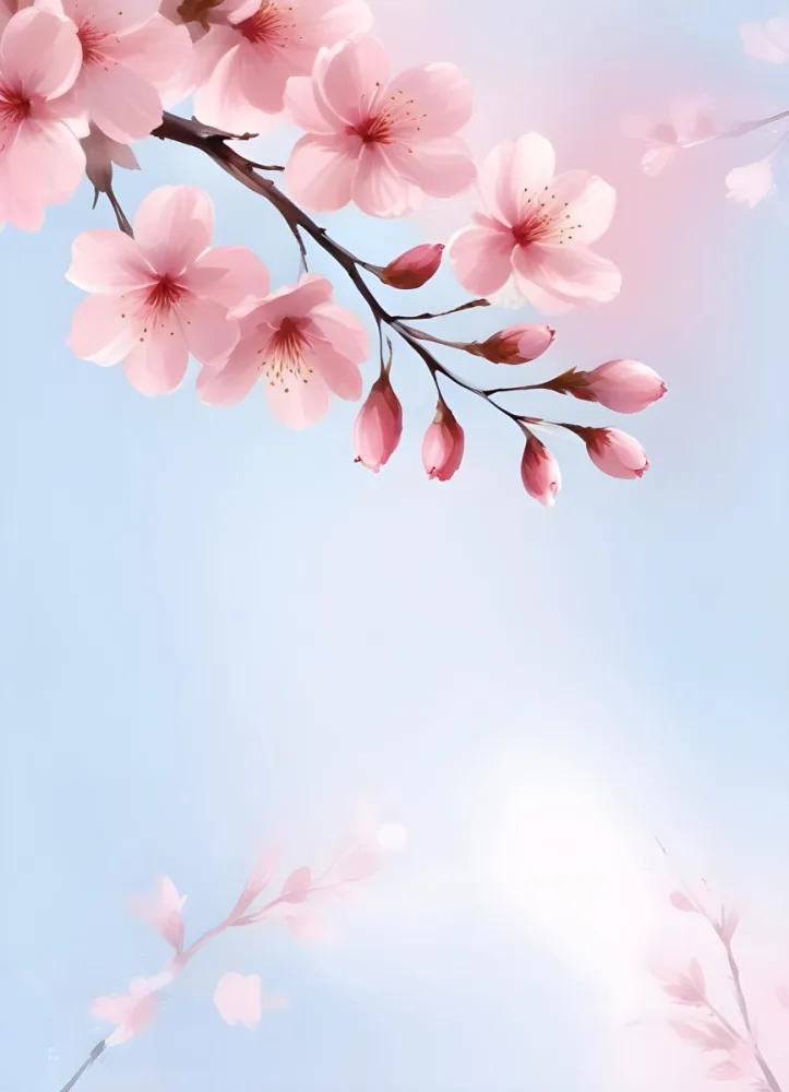 Digital Painting Cherry Blossom Branch With Pink Flowers And Buds Pink Background Soft Lighting Delicate Petals Elegant Composition Spring Theme Floral Design Botanical Illustration Bold And Slim Lines Brush S 0cc5