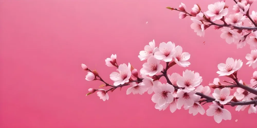 Digital Painting Cherry Blossom Branch With Pink Flowers And Falling Petals On A Vibrant Pink Gradient Background Soft Lighting Minimalist Composition Japanese Aesthetic Spring Season Bold And Slim Lines Brush Str 9 6338