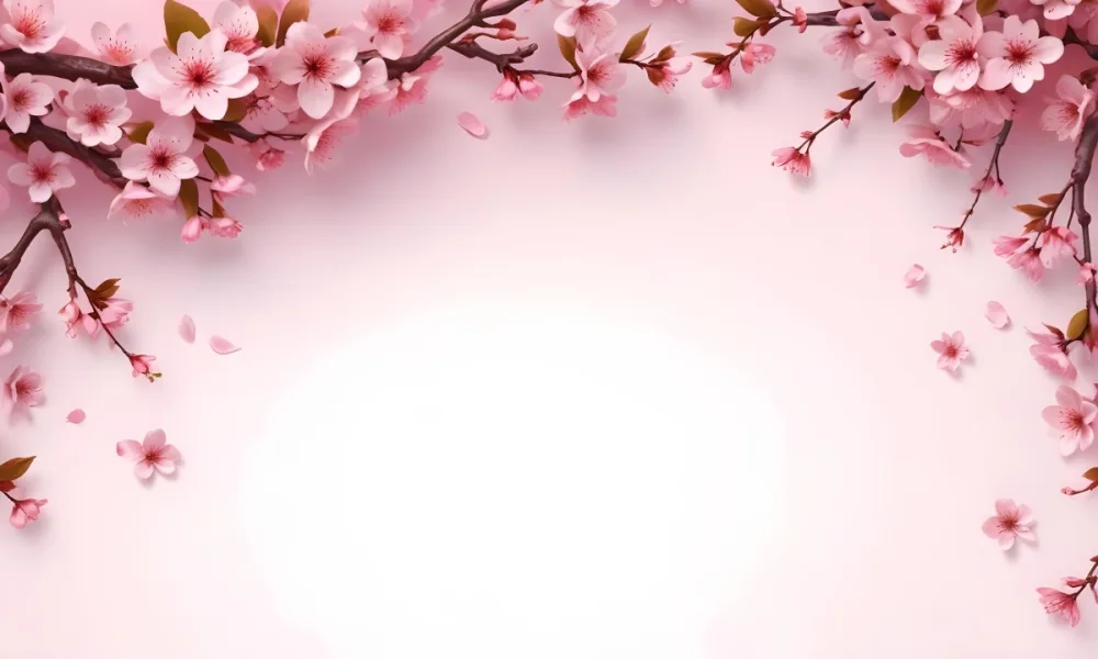 Digital Painting Cherry Blossom Branch With Pink Flowers And Petals Falling In A Gradient Pink Background Spring Season Floral Design Nature Illustration Bold And Slim Lines Brush Strokes 17 Fa39