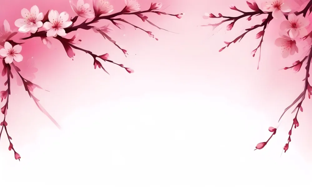Digital Painting Cherry Blossom Branch With Pink Flowers And Petals Falling In A Gradient Pink Background Spring Season Floral Design Nature Illustration Bold And Slim Lines Brush Strokes 32 D1e2