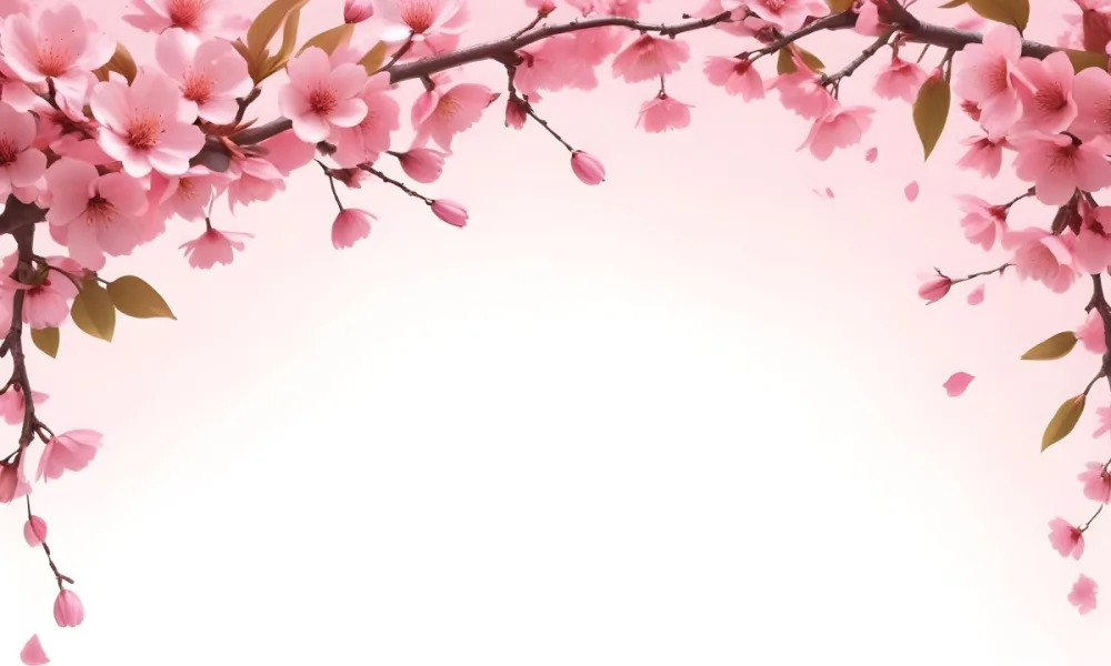 Digital Painting Cherry Blossom Branch With Pink Flowers And Petals Falling In A Gradient Pink Background Spring Season Floral Design Nature Illustration Bold And Slim Lines Brush Strokes 37 B411