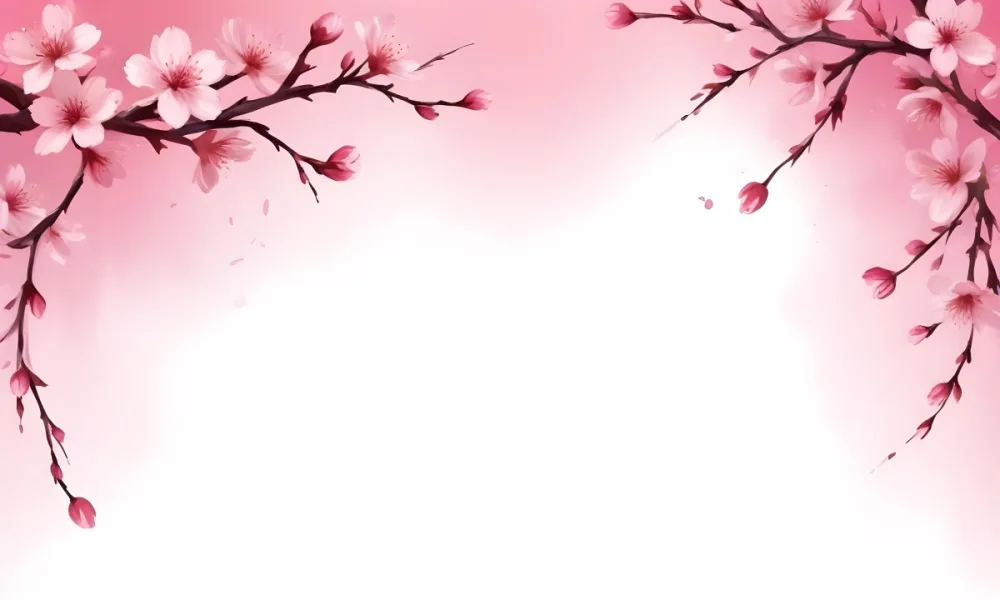 Digital Painting Cherry Blossom Branch With Pink Flowers And Petals Falling In A Gradient Pink Background Spring Season Floral Design Nature Illustration Bold And Slim Lines Brush Strokes 41 1577