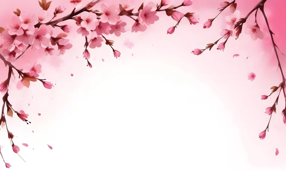 Digital Painting Cherry Blossom Branch With Pink Flowers And Petals Falling In A Gradient Pink Background Spring Season Floral Design Nature Illustration Bold And Slim Lines Brush Strokes 60 Bbc5
